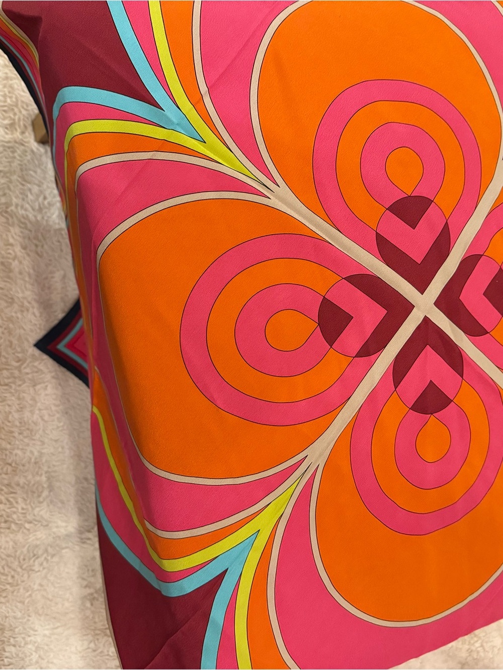 Vibrant Trina Turk Silk  Floral Scarf - Bold Orange & Hot Pink